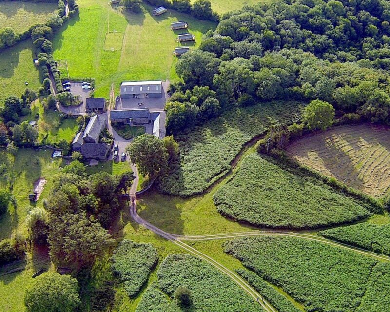 Aerial view of Drovers Rest, a wild events venue on the Herefordshire–Wales border